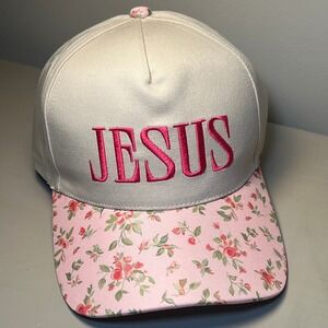 Jesus Floral Brim Canvas Hat Cream / Pink NWT